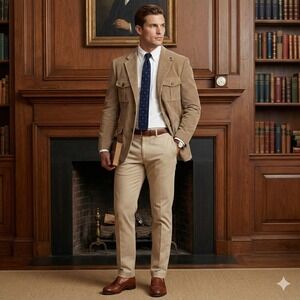 Tasso Elba Corduroy Blazer Mens L Beige Classic Utility Preppy Sport Coat Jacket